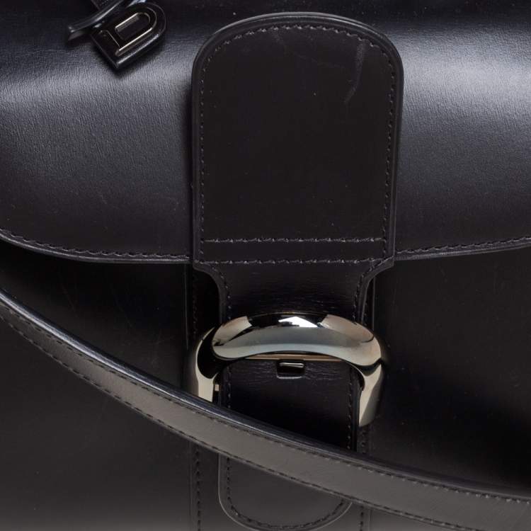 Pre Owned Delvaux Black Leather Mini Le Brillant Top Handle Bag