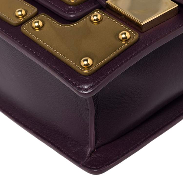 Pre Owned Delvaux Gold/Purple Leather Iron Shield Mini Madame Crossbody Bag 