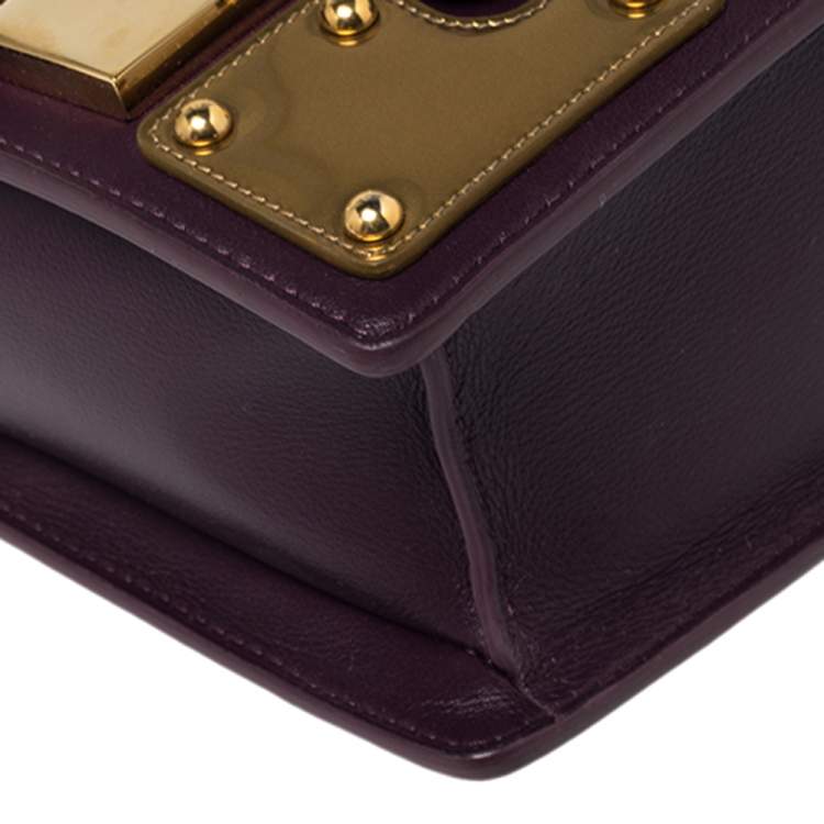 Pre Owned Delvaux Gold/Purple Leather Iron Shield Mini Madame Crossbody Bag 