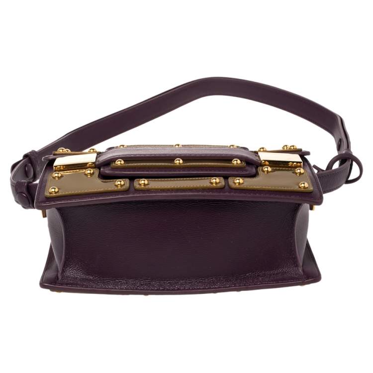 Pre Owned Delvaux Gold/Purple Leather Iron Shield Mini Madame Crossbody Bag 