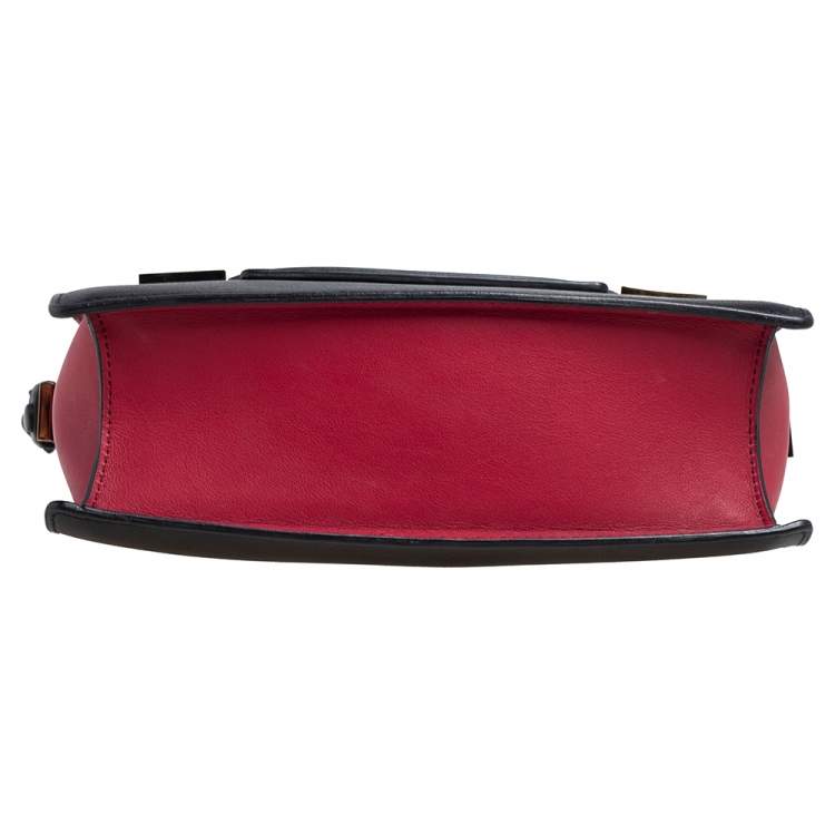 Pre Owned Delvaux Black/Red Leather Madame PM Shoulder Bag 