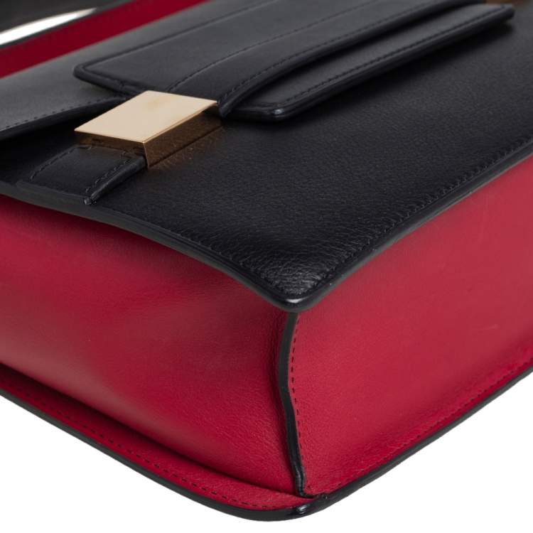 Pre Owned Delvaux Black/Red Leather Madame PM Shoulder Bag 
