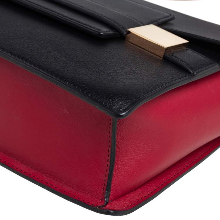 Pre Owned Delvaux Black/Red Leather Madame PM Shoulder Bag 