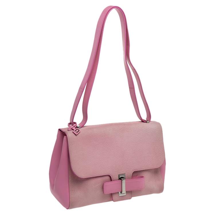 Pre Owned Devlaux Pink Leather Flap Shoulder Bag