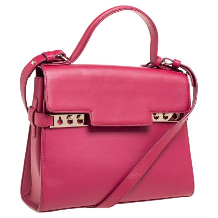 Pre Owned Delvaux Burgundy Leather Tempete MM Top Handle Bag                  
