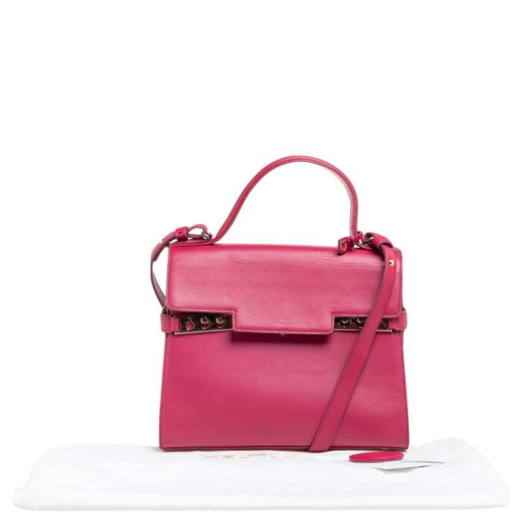 Pre Owned Delvaux Burgundy Leather Tempete MM Top Handle Bag                  