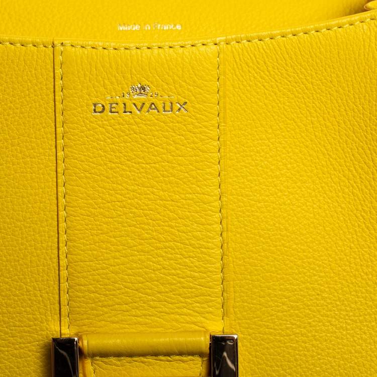 Pre Owned Delvaux Yellow Leather Mini Le Brillant Top Handle Bag