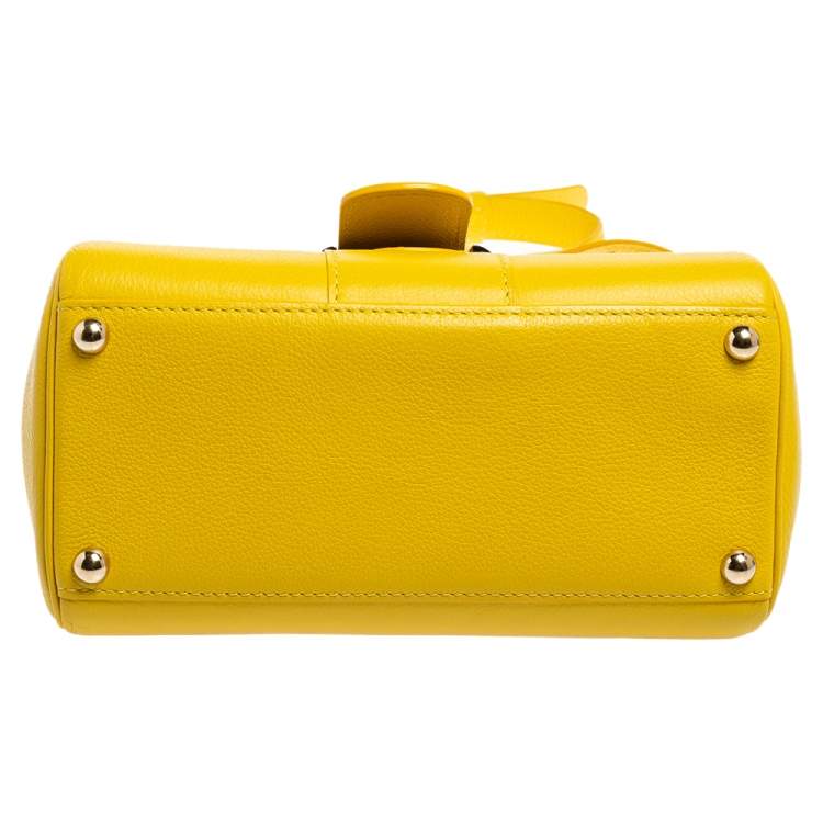 Pre Owned Delvaux Yellow Leather Mini Le Brillant Top Handle Bag