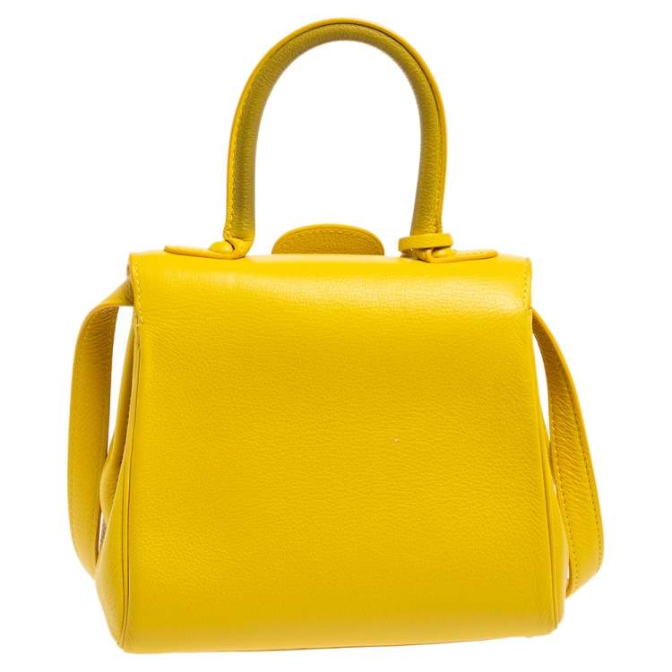 Pre Owned Delvaux Yellow Leather Mini Le Brillant Top Handle Bag