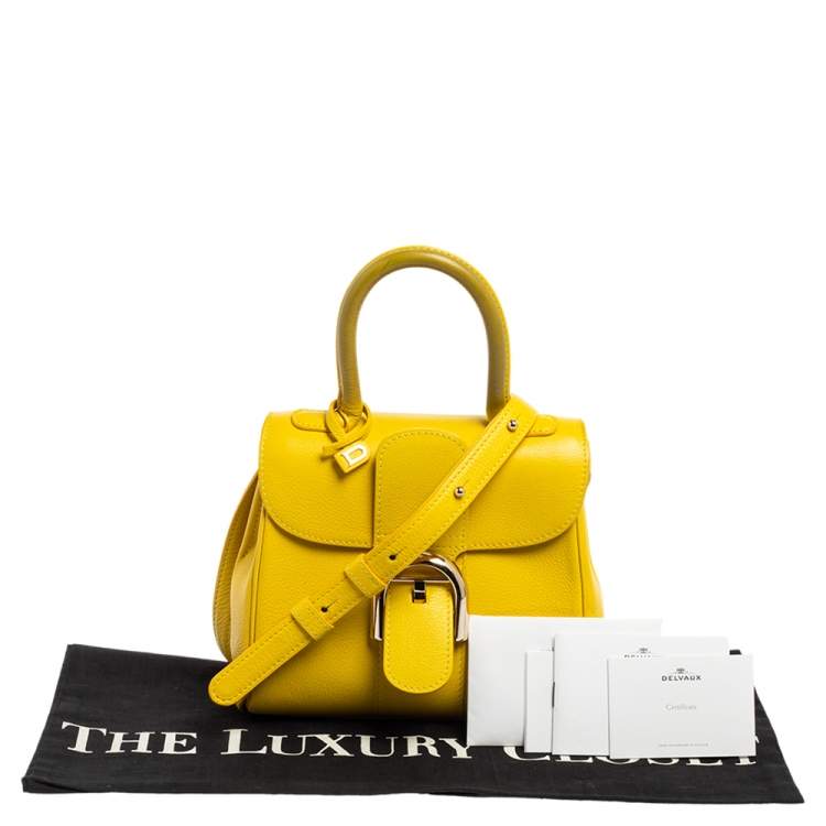 Pre Owned Delvaux Yellow Leather Mini Le Brillant Top Handle Bag