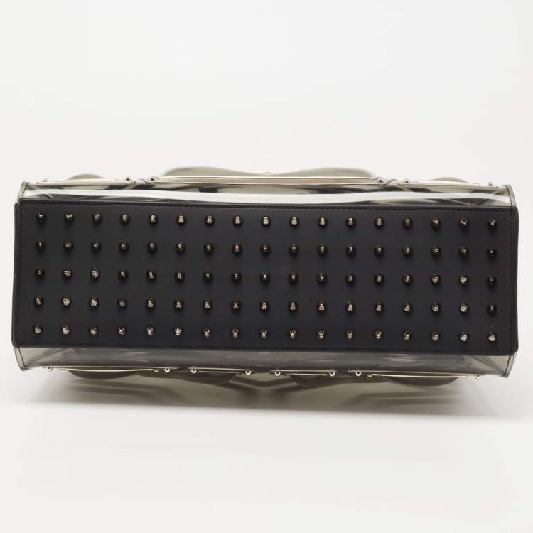 Pre Owned Delvaux Black/Clear Metal Embellished Vinyl Gladiator Tempete Top Handle Bag 