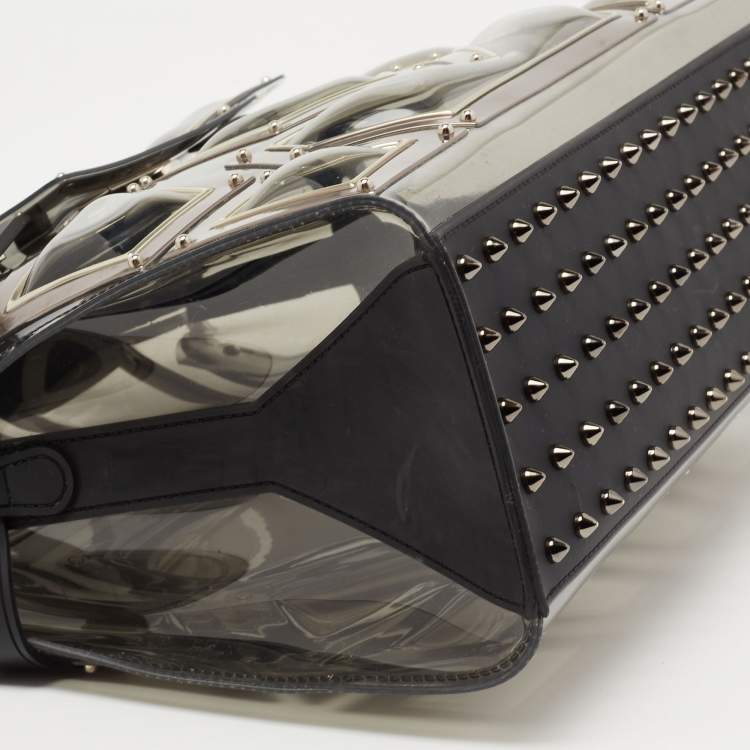 Pre Owned Delvaux Black/Clear Metal Embellished Vinyl Gladiator Tempete Top Handle Bag 