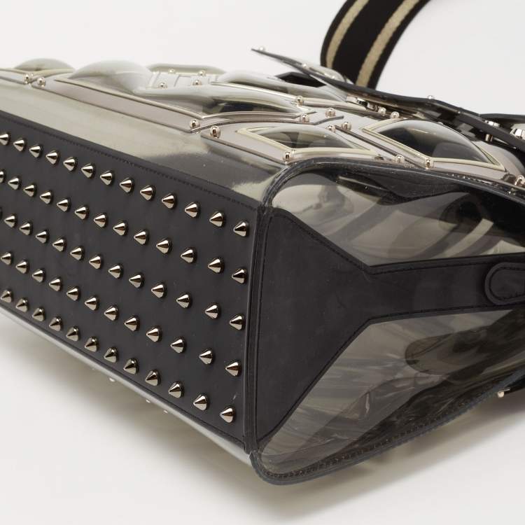 Pre Owned Delvaux Black/Clear Metal Embellished Vinyl Gladiator Tempete Top Handle Bag 