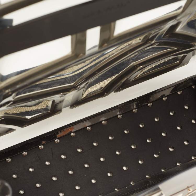 Pre Owned Delvaux Black/Clear Metal Embellished Vinyl Gladiator Tempete Top Handle Bag 