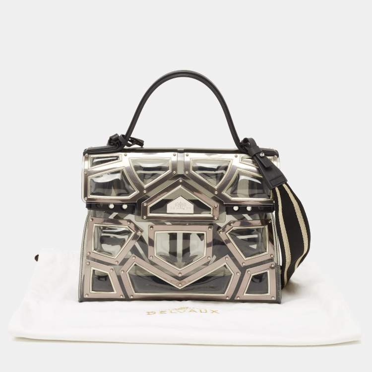 Pre Owned Delvaux Black/Clear Metal Embellished Vinyl Gladiator Tempete Top Handle Bag 