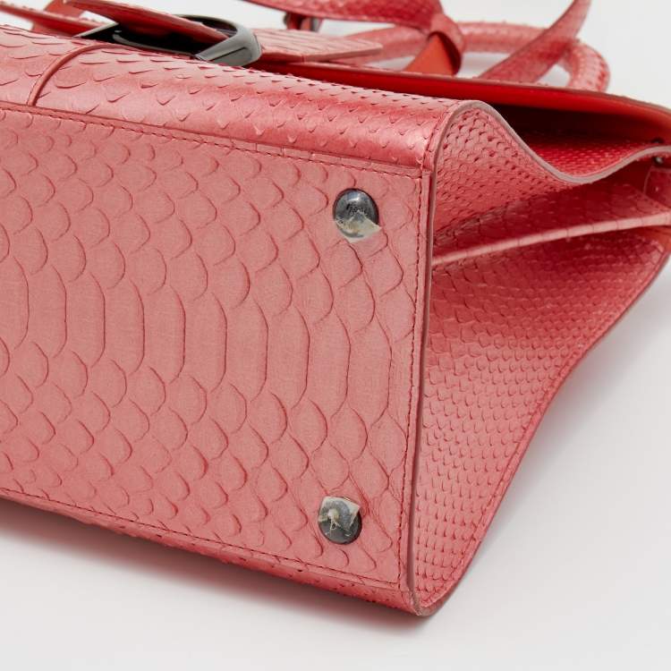 Pre Owned Delvaux Peach Ombre Python MM Le Brillant Top Handle Bag