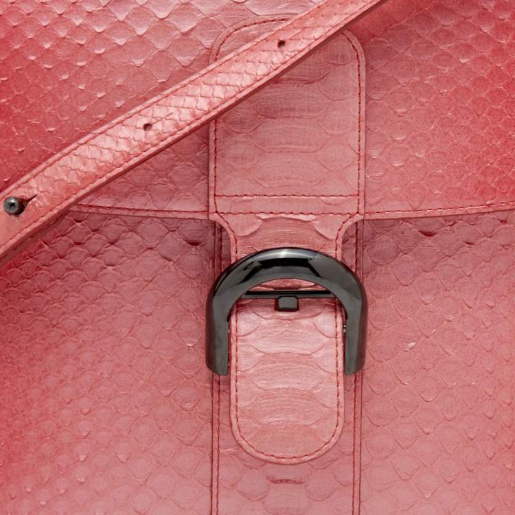 Pre Owned Delvaux Peach Ombre Python MM Le Brillant Top Handle Bag