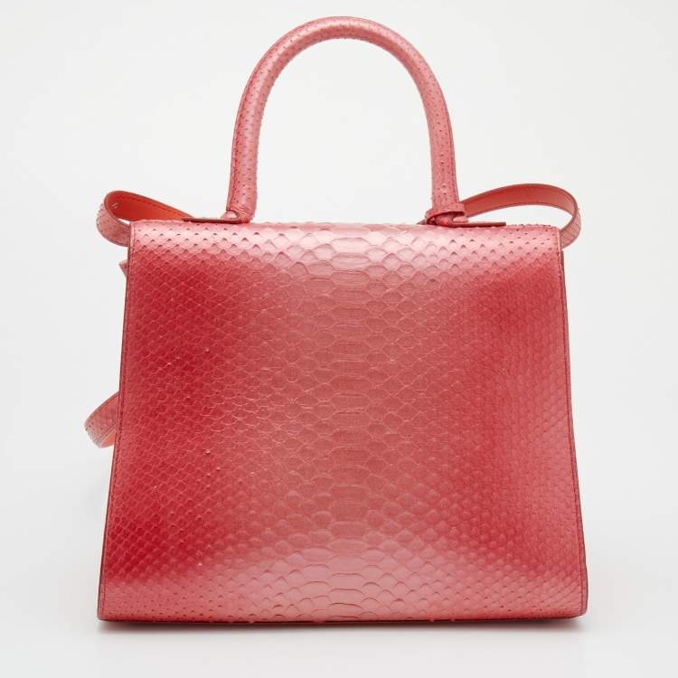 Pre Owned Delvaux Peach Ombre Python MM Le Brillant Top Handle Bag