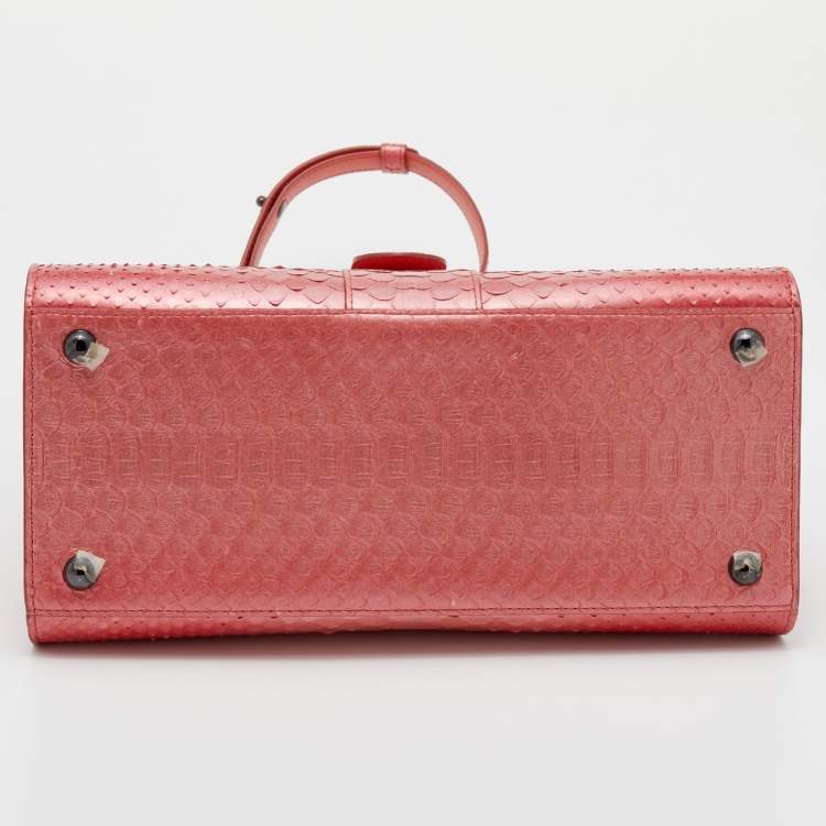 Pre Owned Delvaux Peach Ombre Python MM Le Brillant Top Handle Bag