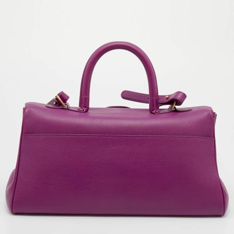 Pre Owned Delvaux Purple Leather Brillant East West Top Handle Bag