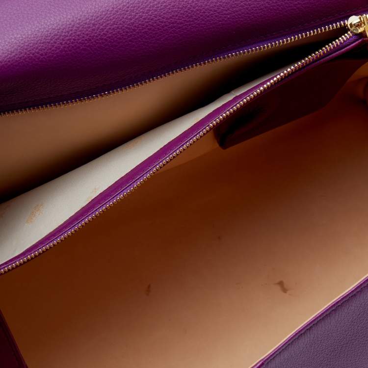 Pre Owned Delvaux Purple Leather Brillant East West Top Handle Bag