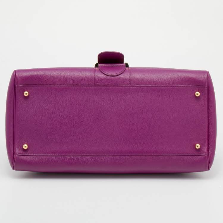 Pre Owned Delvaux Purple Leather Brillant East West Top Handle Bag
