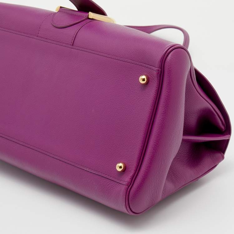 Pre Owned Delvaux Purple Leather Brillant East West Top Handle Bag