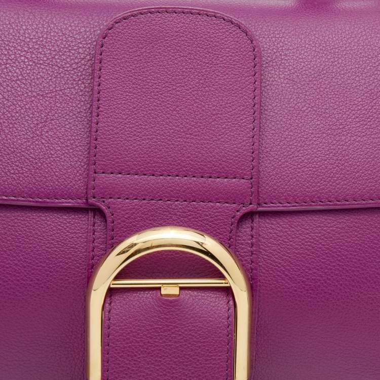 Pre Owned Delvaux Purple Leather Brillant East West Top Handle Bag