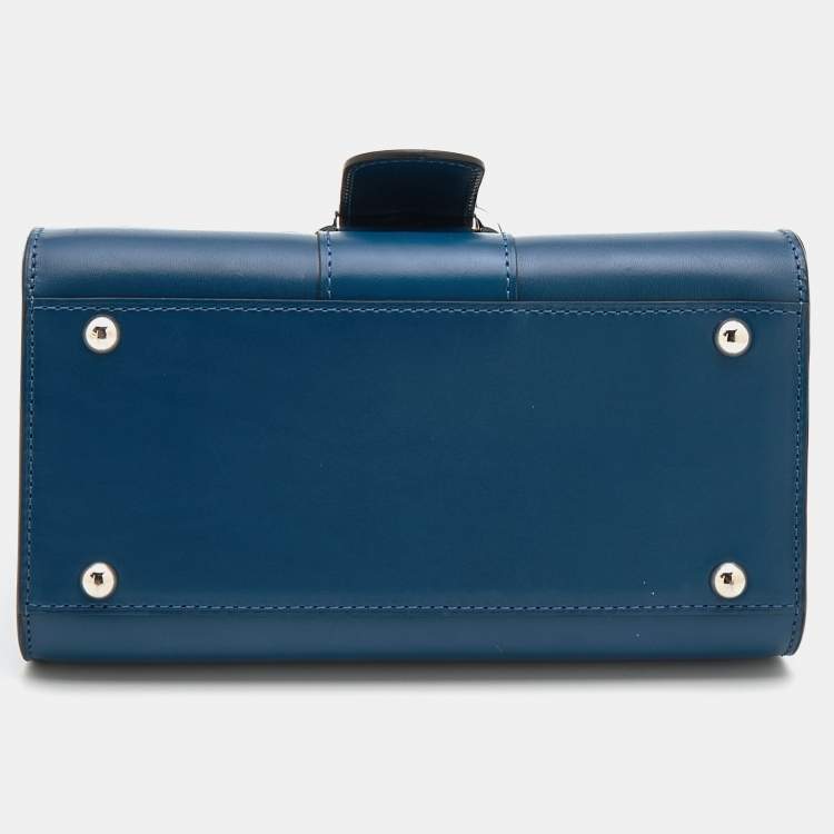 Pre Owned Delvaux Blue Leather Mini Le Brillant Top Handle Bag