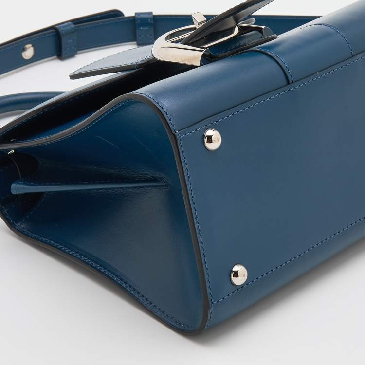 Pre Owned Delvaux Blue Leather Mini Le Brillant Top Handle Bag
