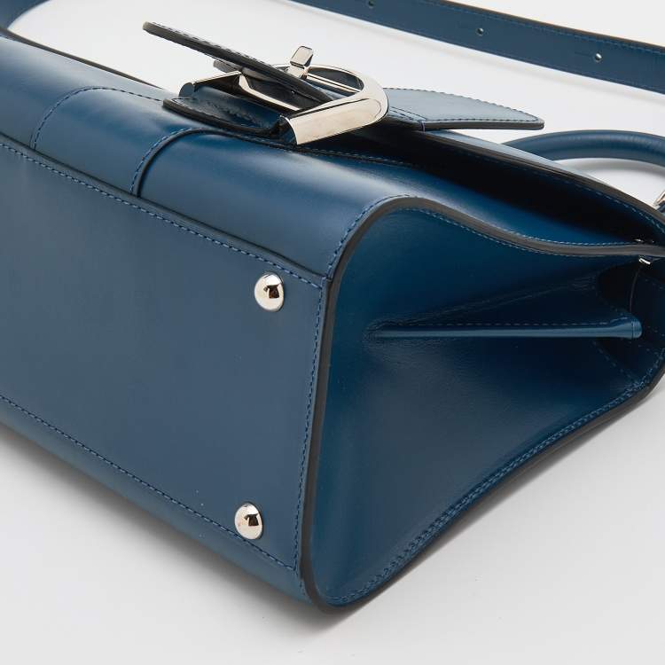 Pre Owned Delvaux Blue Leather Mini Le Brillant Top Handle Bag