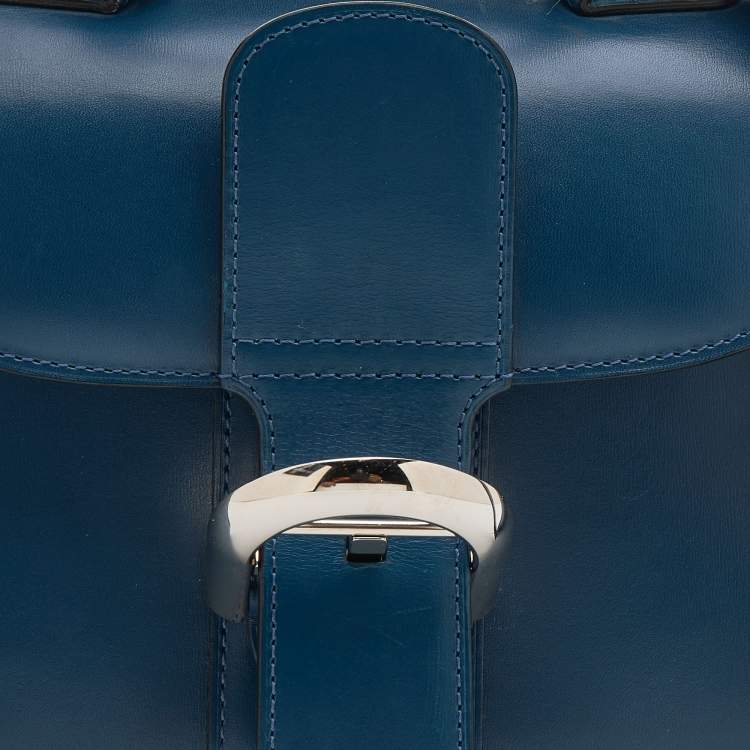 Pre Owned Delvaux Blue Leather Mini Le Brillant Top Handle Bag