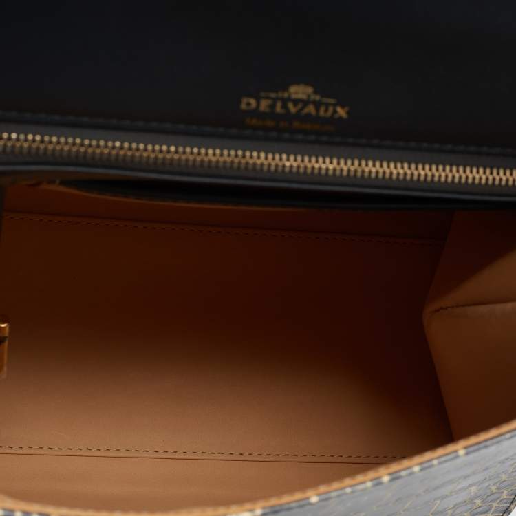 Pre Owned Delvaux Multicolor Mixed Exotic Skin and Fur Le Brillant MM Top Handle Bag