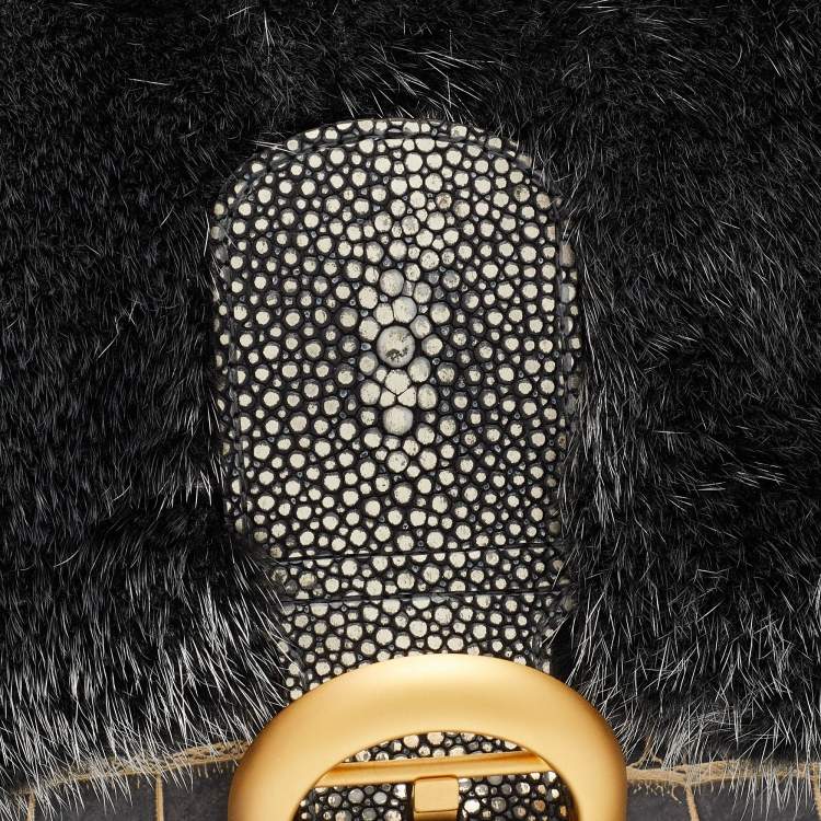 Pre Owned Delvaux Multicolor Mixed Exotic Skin and Fur Le Brillant MM Top Handle Bag