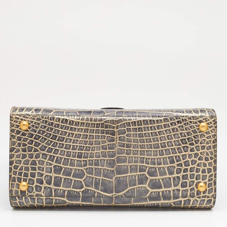 Pre Owned Delvaux Multicolor Mixed Exotic Skin and Fur Le Brillant MM Top Handle Bag
