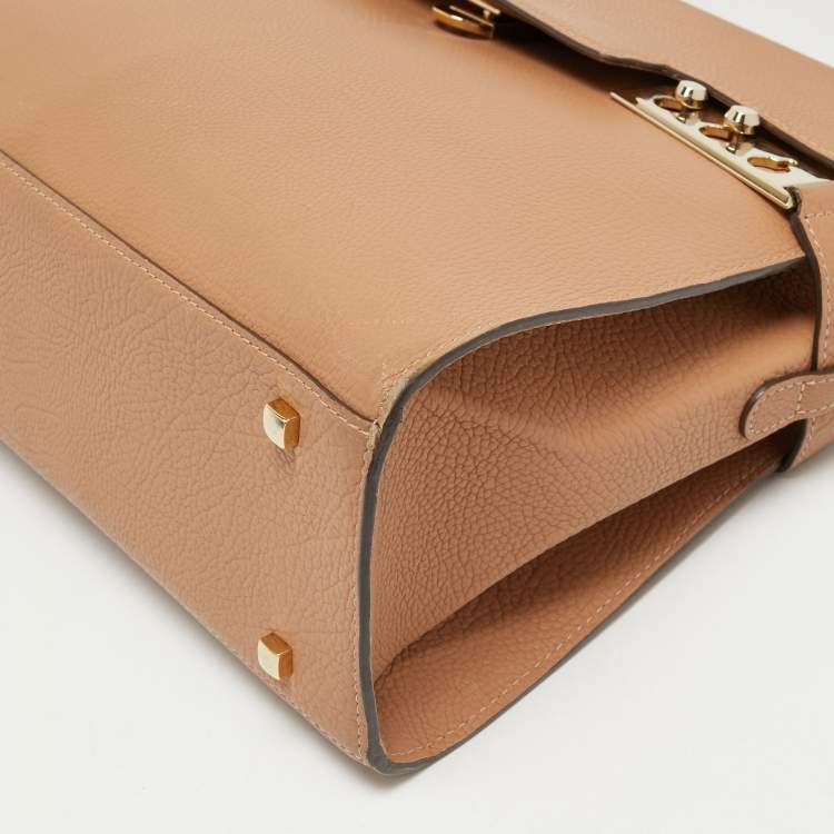 Pre Owned Delvaux Beige Leather Tempete GM Top Handle Bag                  