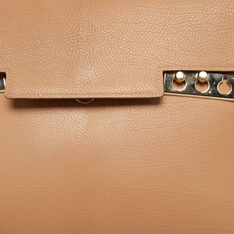 Pre Owned Delvaux Beige Leather Tempete GM Top Handle Bag                  
