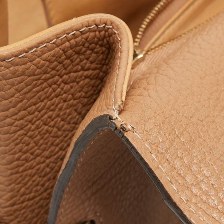Pre Owned Delvaux Beige Leather Tempete GM Top Handle Bag                  