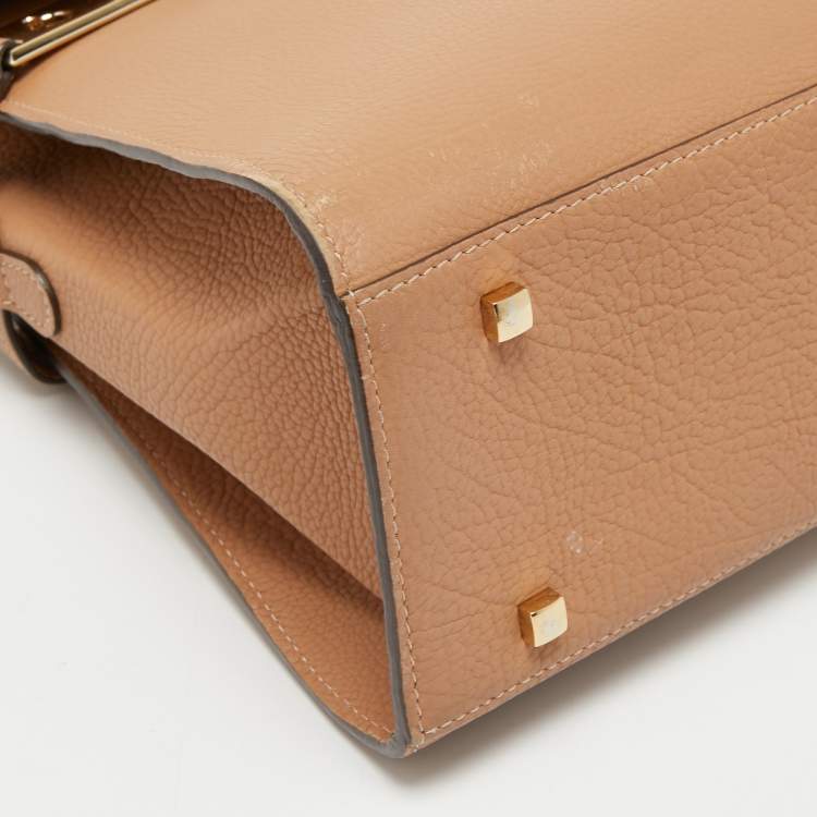 Pre Owned Delvaux Beige Leather Tempete GM Top Handle Bag                  