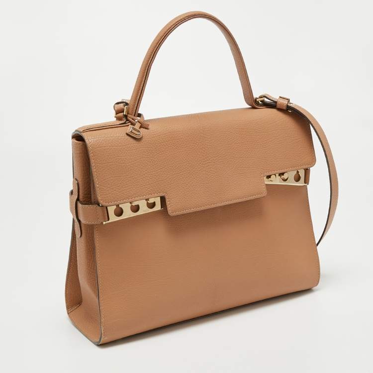 Pre Owned Delvaux Beige Leather Tempete GM Top Handle Bag                  