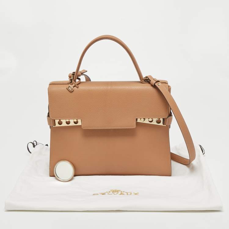 Pre Owned Delvaux Beige Leather Tempete GM Top Handle Bag                  