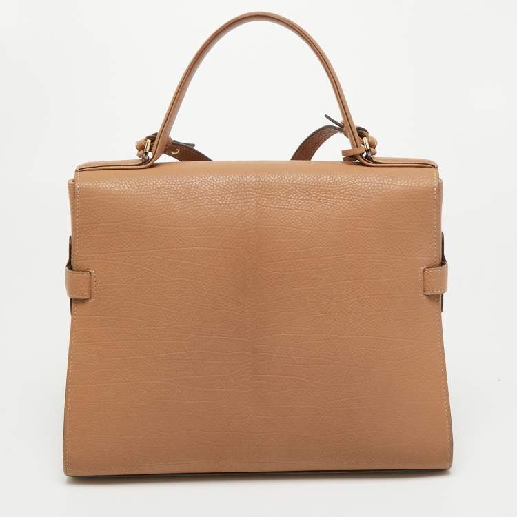 Pre Owned Delvaux Beige Leather Tempete GM Top Handle Bag                  
