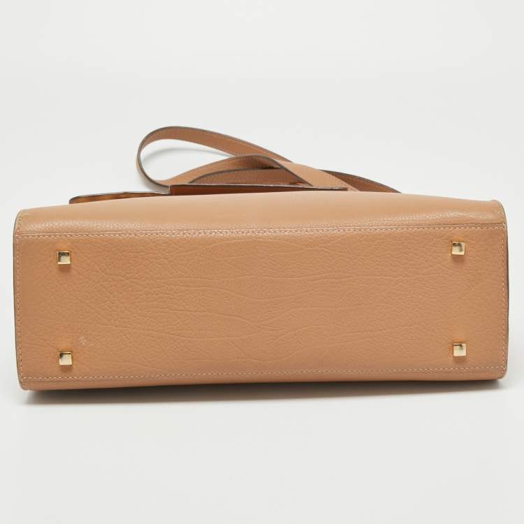 Pre Owned Delvaux Beige Leather Tempete GM Top Handle Bag                  