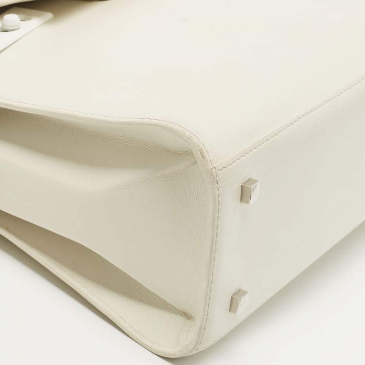 Pre Owned Delvaux White Leather Tempete MM Top Handle Bag                  
