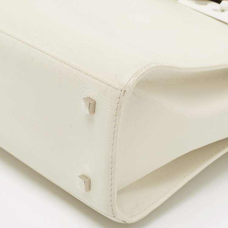 Pre Owned Delvaux White Leather Tempete MM Top Handle Bag                  