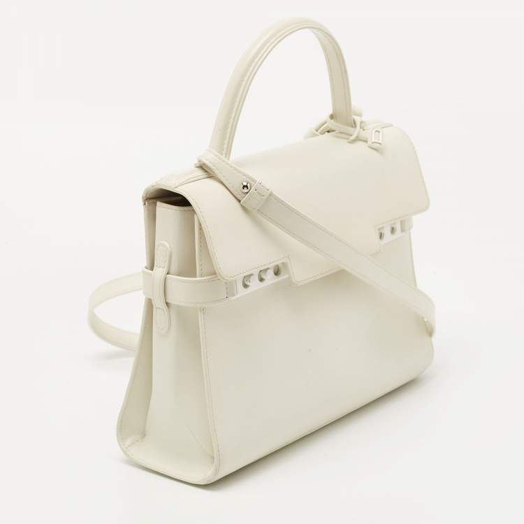 Pre Owned Delvaux White Leather Tempete MM Top Handle Bag                  