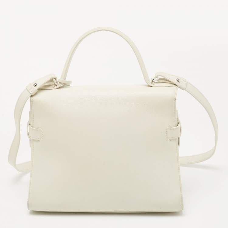Pre Owned Delvaux White Leather Tempete MM Top Handle Bag                  