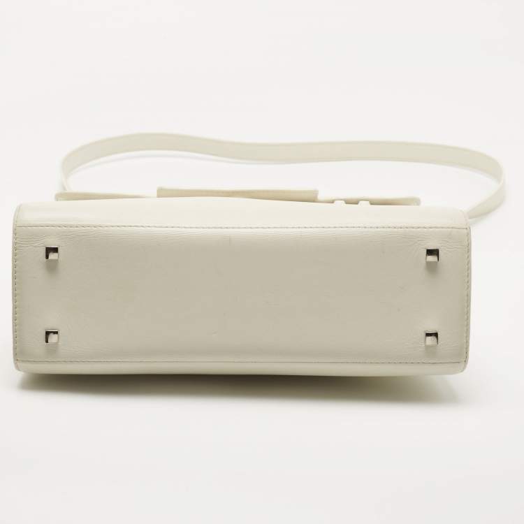 Pre Owned Delvaux White Leather Tempete MM Top Handle Bag                  
