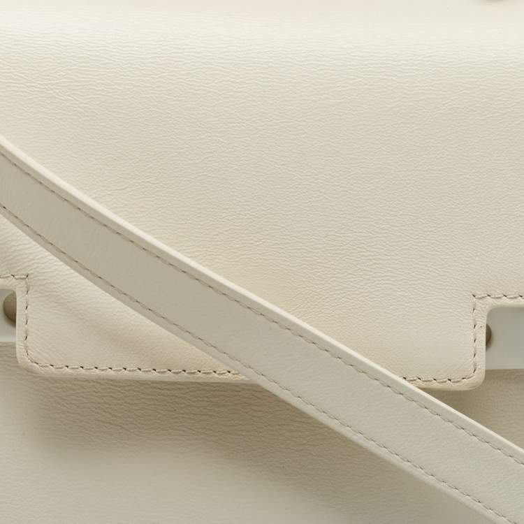 Pre Owned Delvaux White Leather Tempete MM Top Handle Bag                  