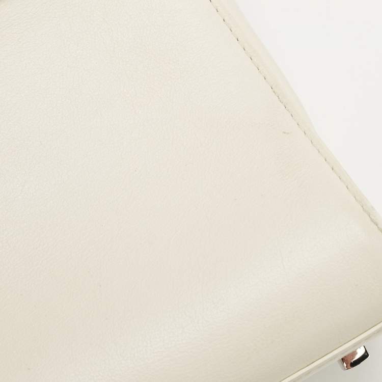 Pre Owned Delvaux White Leather Tempete MM Top Handle Bag                  